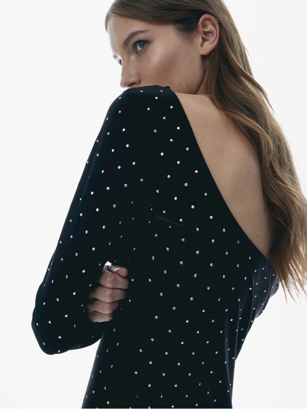 H&M Velvet Rhinestone Mini Dress in Black Silver Size XS